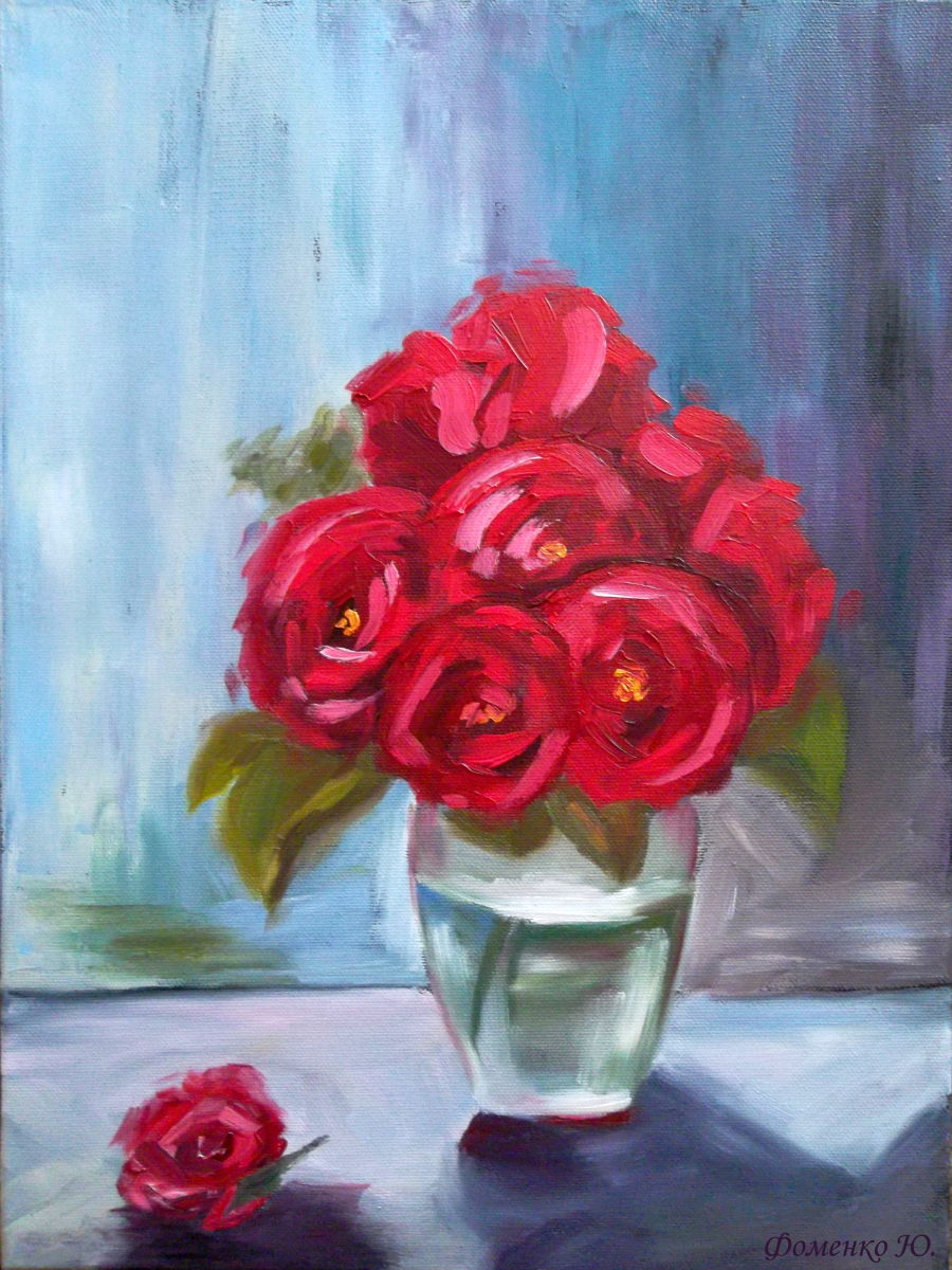 Modern Oil painting The roses are red by Yuliana Fomenko
